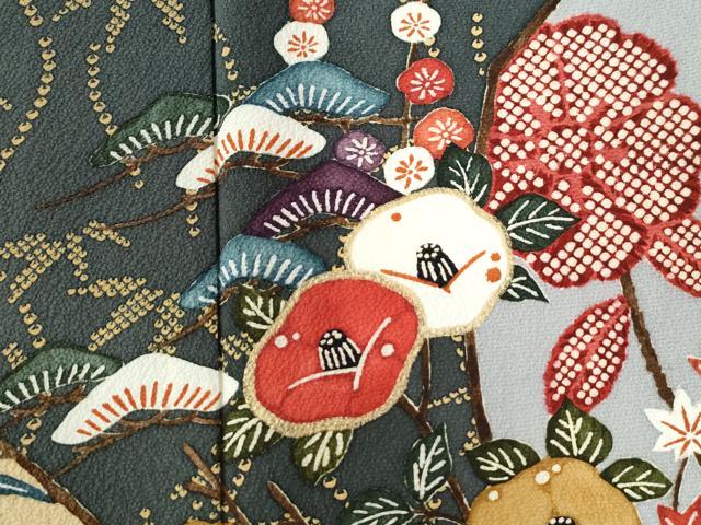 平和屋着物○訪問着 型染め 流水松竹梅枝椿文 金彩 正絹 逸品