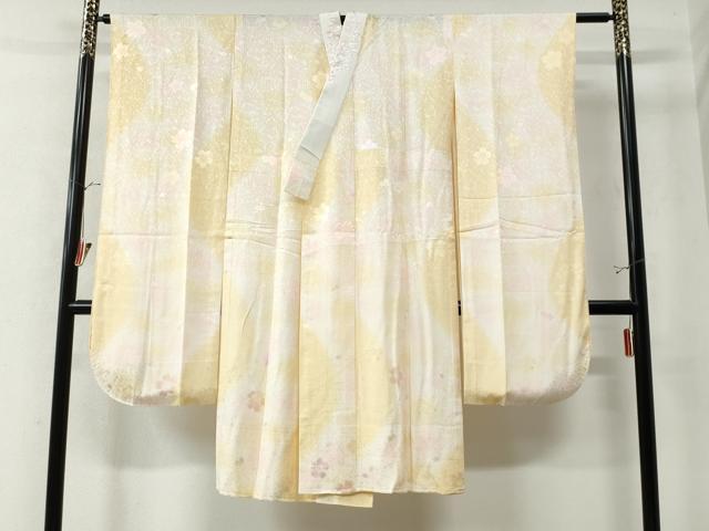 平和屋着物●振袖用長襦袢　無双仕立て　舞桜地紋　暈し染め　金通し地　京都きもの友禅扱い　半衿刺繍　正絹　逸品　CAAU3070yc