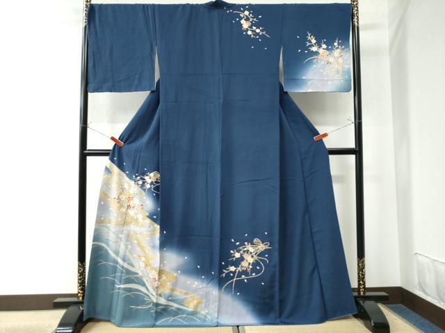 平和屋着物●訪問着　駒刺繍　芝草枝花文　暈し染め　金彩　正絹　逸品　CAAU3072yc