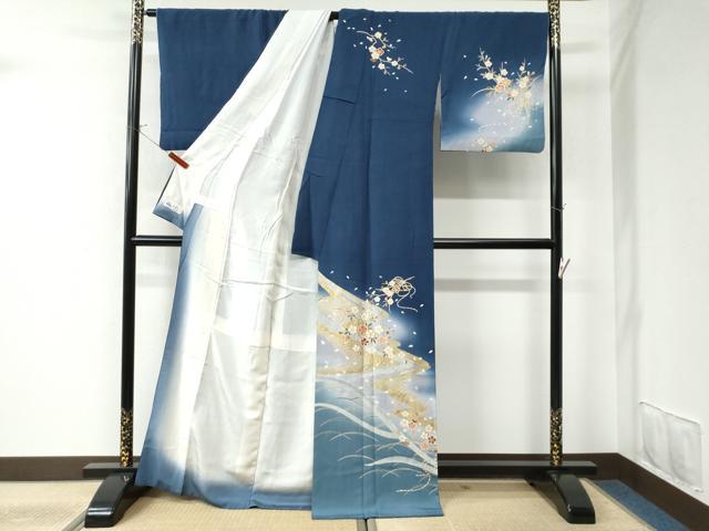 平和屋着物●訪問着　駒刺繍　芝草枝花文　暈し染め　金彩　正絹　逸品　CAAU3072yc 平和屋着物○訪問着 駒刺繍 芝草枝花文 暈し染め 金彩