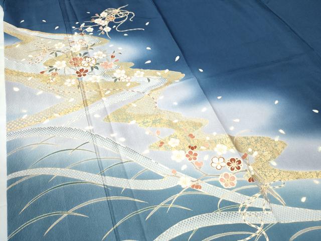 平和屋着物○訪問着 駒刺繍 芝草枝花文 暈し染め 金彩