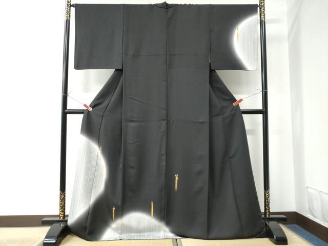 平和屋着物●訪問着　刺繍　短冊草花文　暈し染め　黒地　金彩　正絹　逸品　CAAU3081yc