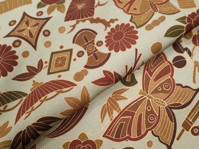 平和屋着物○上質な小紋 エ霞飛鶴宝尽くし吉祥花蝶文 金彩 正絹 逸品