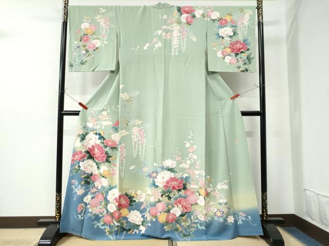 平和屋着物●訪問着　友禅　作家物　牡丹枝垂れ草花文　暈し染め　正絹　逸品　CAAU3103yc