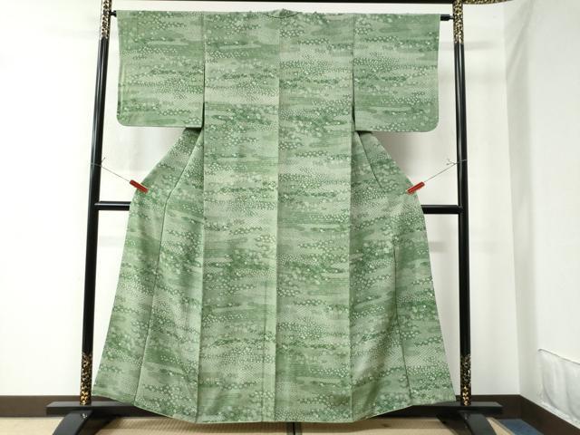 平和屋着物▽小紋 単衣 型染め エ霞梅笹文 洗える着物