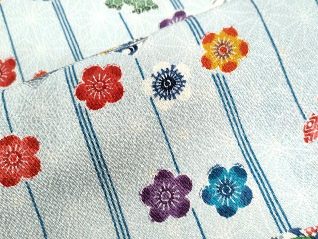 平和屋着物○上質な小紋 紅型 地紙麻の葉草花文 鬼しぼ縮緬