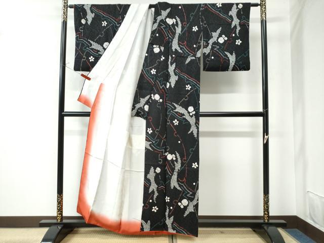 平和屋着物○上質な小紋 辻が花 手描き 絞り 黒地 正絹 逸品 CAAU2901yc