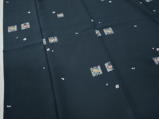 平和屋着物○上質な小紋 色紙玩具舞桜文 紺地 正絹 逸品 CAAU3119yc
