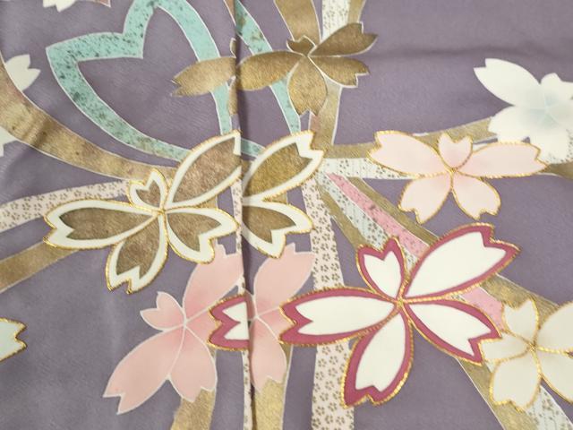 平和屋着物○訪問着 駒刺繍 舞桜文 金彩 仮絵羽 正絹