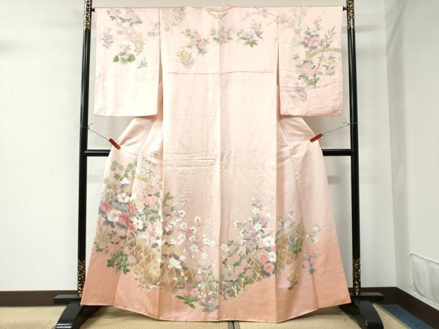 平和屋着物●訪問着　籬草花文　暈し染め　金彩　正絹　逸品　CAAU3123yc