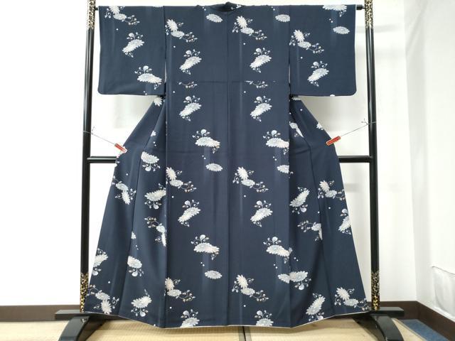 平和屋着物●上質な小紋　花唐草文　紺地　正絹　逸品　CAAU3153yc 平和屋着物○上質な小紋 花唐草文 紺地 正絹 逸品 CAAU3153yc