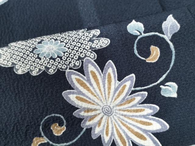 平和屋着物●上質な小紋　花唐草文　紺地　正絹　逸品　CAAU3153yc 平和屋着物○上質な小紋 花唐草文 紺地 正絹 逸品 CAAU3153yc