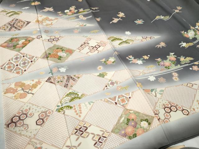 平和屋着物○訪問着 駒刺繍 霞吉祥花松文 暈し染め 金彩