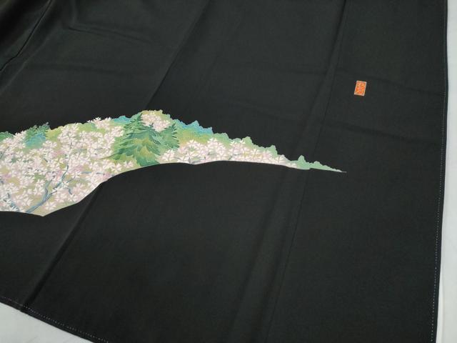 逸品❇️ますいわ屋扱い黒留め袖　有名作家手描友禅暈し染め　22点総フルセット 平和屋着物▽豪華黒留袖 友禅 作家物 遠山風景樹林花文 暈