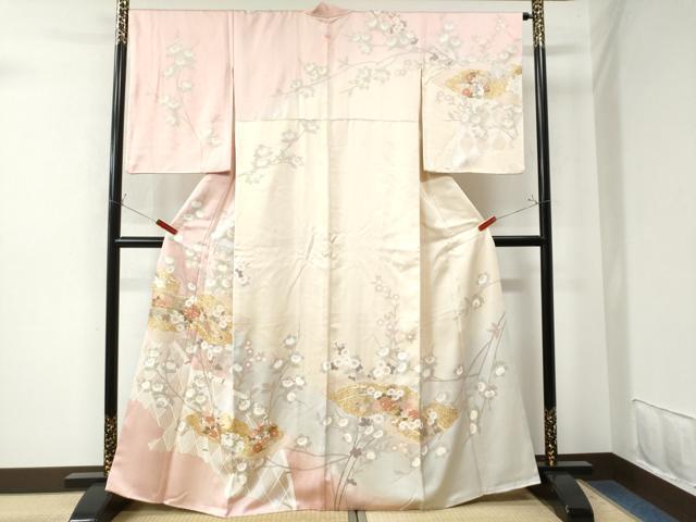 平和屋着物●訪問着　雲取り籬草花文　暈し染め　金彩　正絹　逸品　CAAU3170yc