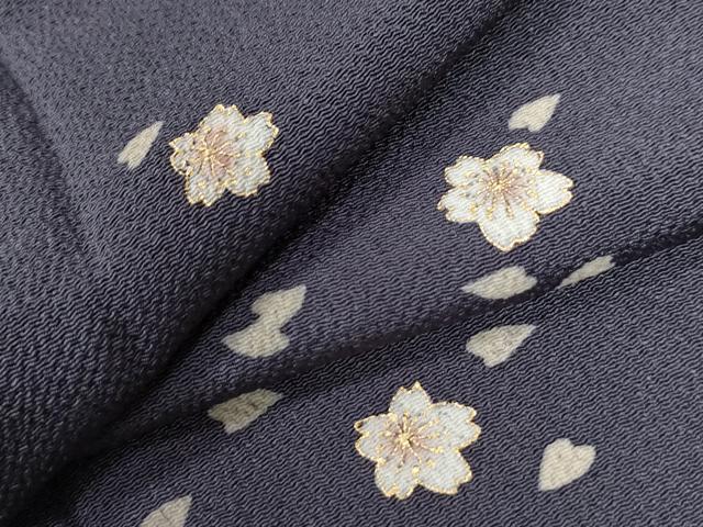 平和屋着物●上質な小紋　舞桜文　金彩　鬼しぼ縮緬　正絹　逸品　未使用　CAAU3175yc