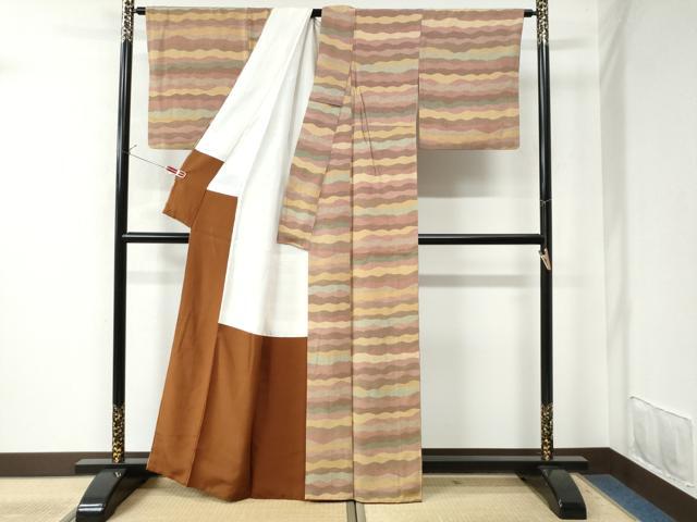 平和屋着物●江戸小紋　よろけ縞　正絹　逸品　CAAU3177yc 平和屋着物○江戸小紋 よろけ縞 正絹 逸品 CAAU3177yc