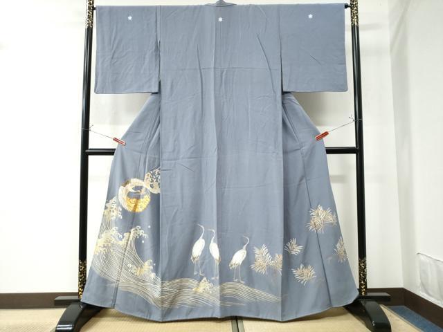 平和屋着物●豪華色留袖　駒刺繍　立波文　鶴　蓑亀　金銀彩　正絹　逸品　CAAU3188yc