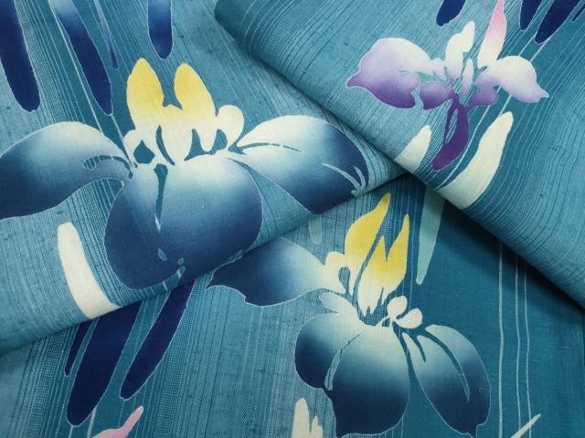 平和屋着物∴夏物　浴衣　杜若　綿　逸品　CAAU3533ng