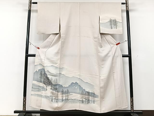 平和屋着物▽訪問着　単衣　風景樹林文　正絹　逸品　CAAU3811xi
