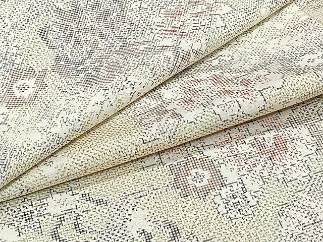 平和屋着物▽上質な紬　単衣　草花文　正絹　逸品　CAAU3829xi