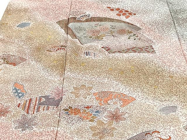 平和屋着物▽訪問着 単衣 流水地紙文 たたき染め 金銀彩