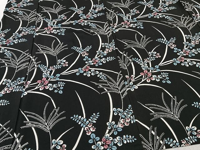 平和屋着物▽上質な小紋 単衣 草花文 黒地 正絹 逸品 CAAU3837xi