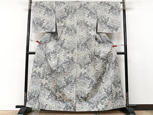 平和屋着物▽都喜ヱ門　本場大島紬　単衣　白大島　7マルキ　樹林文　総絣　藤絹織物謹製　正絹　逸品　CAAU3850xi 平和屋着物▽都喜ヱ門 本場大島紬 単衣 白大島 7マルキ