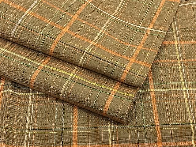 平和屋着物▽上質な紬　単衣　格子柄　正絹　逸品　CAAU3854xi