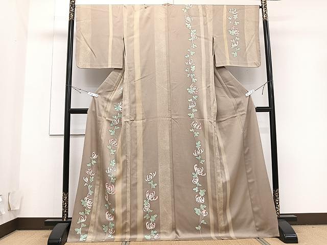 平和屋着物▽訪問着　単衣　手描き　枝乱菊　正絹　逸品　CAAU3871xi