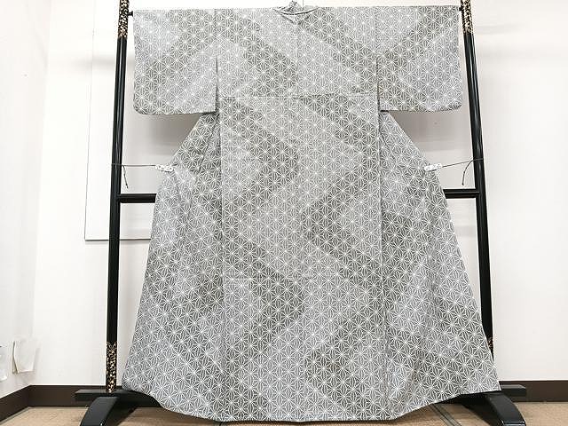 平和屋着物▽小紋 単衣 麻の葉文様 洗える着物 CAAU3883xi