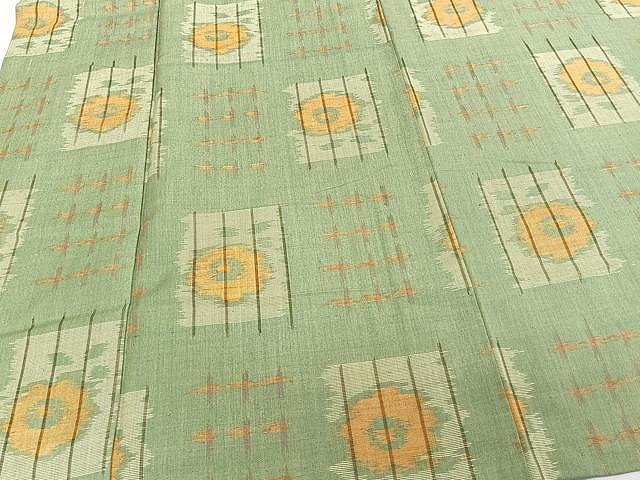 平和屋着物▽上質な紬 単衣 市松花文 正絹 逸品 CAAU3889xi