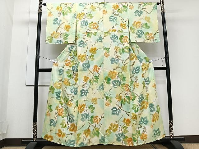 平和屋着物▽上質な小紋 単衣 手描き 葡萄蔦の葉文 暈