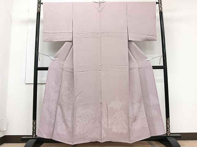 平和屋着物▽豪華色留袖　単衣　平安人物地紋　梅鼠色　正絹　逸品　CAAU3899xi