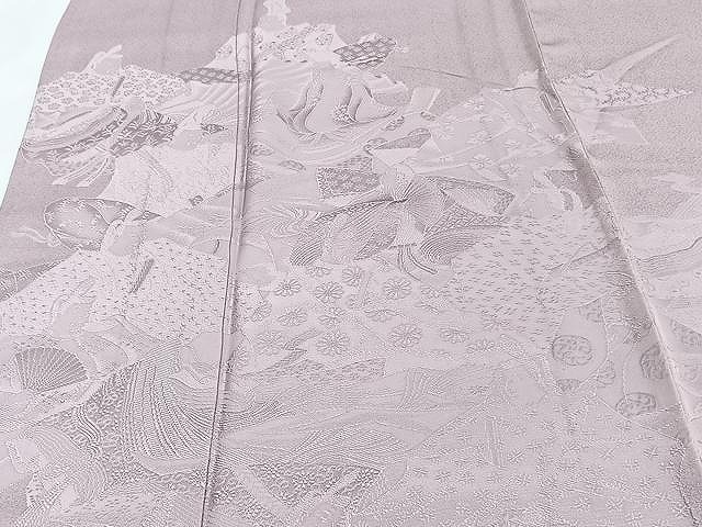 平和屋着物▽豪華色留袖 単衣 平安人物地紋 梅鼠色 正絹