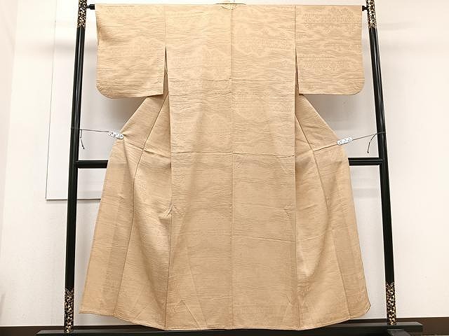 平和屋着物▽上質な色無地 単衣 花唐草地紋 赤香色