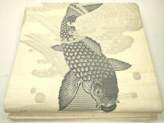 平和屋着物＊夏物　アンティーク　大正ロマン　丸帯　鯉　立波文　金銀糸　正絹　逸品　CAAU4032eg