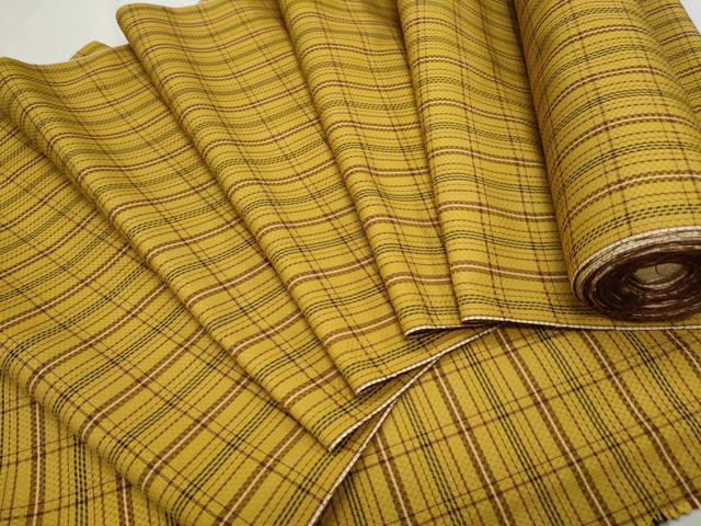 平和屋着物●本場黄八丈　市松綾織　紬　反物　格子文　着尺　逸品　未使用　CAAU4819th