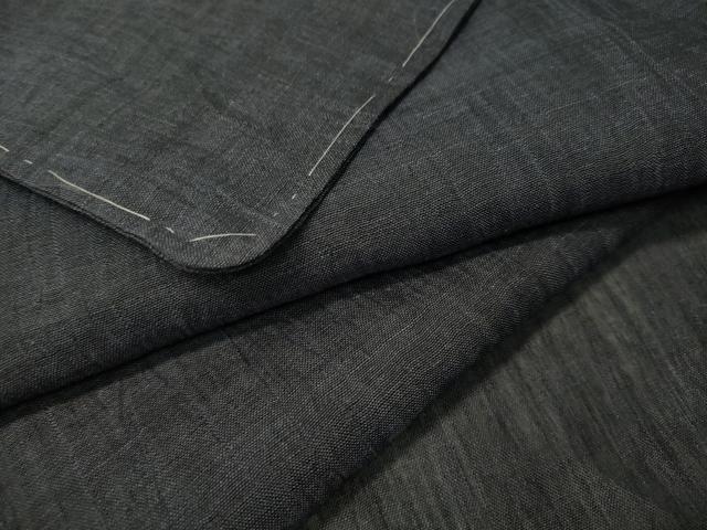平和屋着物＊夏物　男性　小千谷ちぢみ　藍鉄色　麻　逸品　未使用　CAAU5214vp