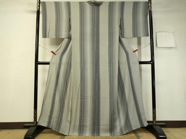 平和屋着物▽上質な小紋 単衣 縞 正絹 逸品 CAAU5261vp