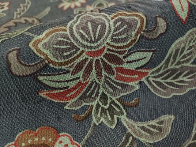 平和屋着物○上質な小紋 紬地 型染め 更紗唐草文 正絹 逸品