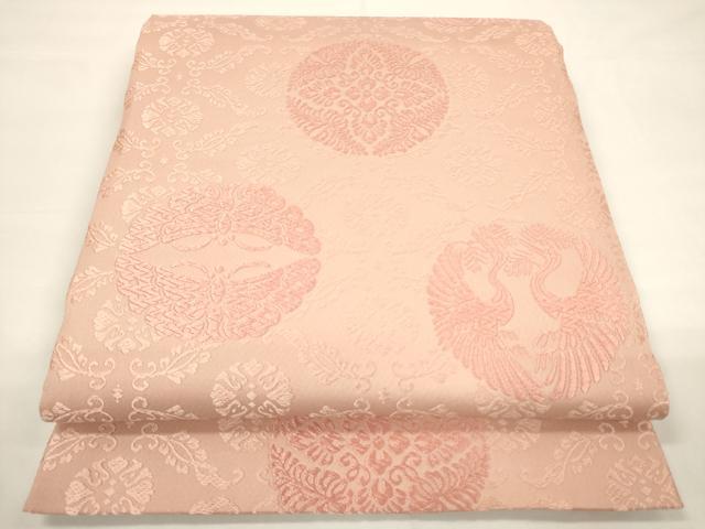 平和屋着物●六通柄袋帯　唐織　双鶴花蝶文　遠州茶色　正絹　逸品　未使用　CAAU5969ak