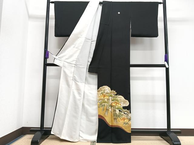 平和屋着物□豪華黒留袖 駒刺繍 草花文 金彩 正絹 逸品 AABB9319oa 平和