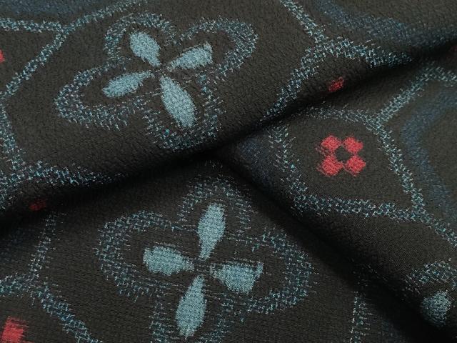 平和屋着物▽本塩沢　単衣　蜀江花文　黒地　正絹　逸品　CAAU9000gh