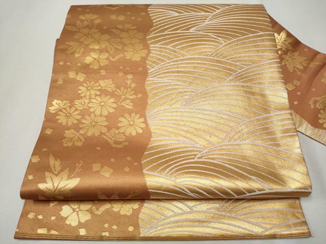 平和屋着物＊夏物 西陣 川島織物 九寸名古屋帯 枝花文 金