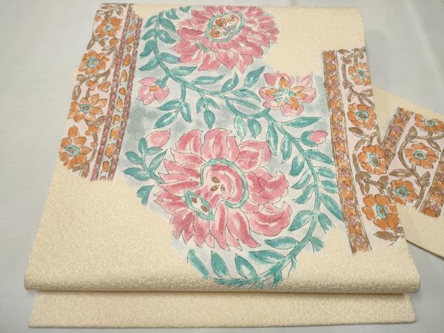 平和屋着物●九寸名古屋帯　作家物　更紗花唐草文　正絹　逸品　CAAU9210hy