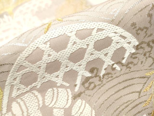 平和屋着物○西陣 川島織物 六通柄 本袋帯 水車 渡橋枝垂れ柳