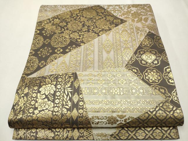 平和屋着物●六通柄袋帯　草木染　意匠保全　切嵌吉祥花文　金糸　金糸　正絹　逸品　CAAU9250hy