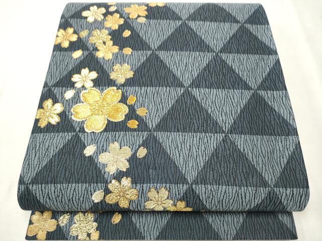 平和屋着物●全通柄袋帯　舞桜文　金糸　正絹　逸品　CAAU9253hy