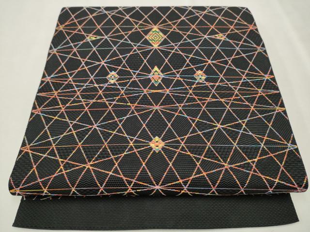 平和屋着物●本場筑前博多織　八寸名古屋帯　吉祥文　黒地　正絹　逸品　CAAU9271hy
